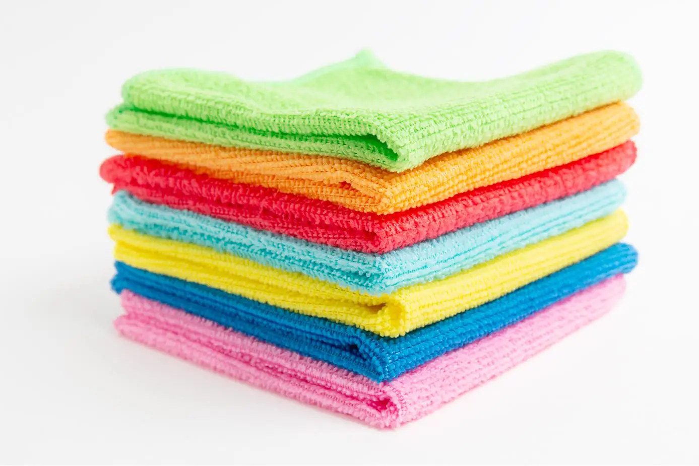 a stack of multicoloured microfibre cloths