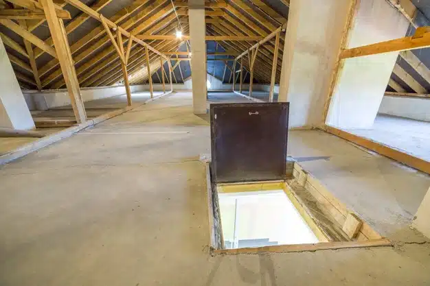 Attic with wooden beams roof
