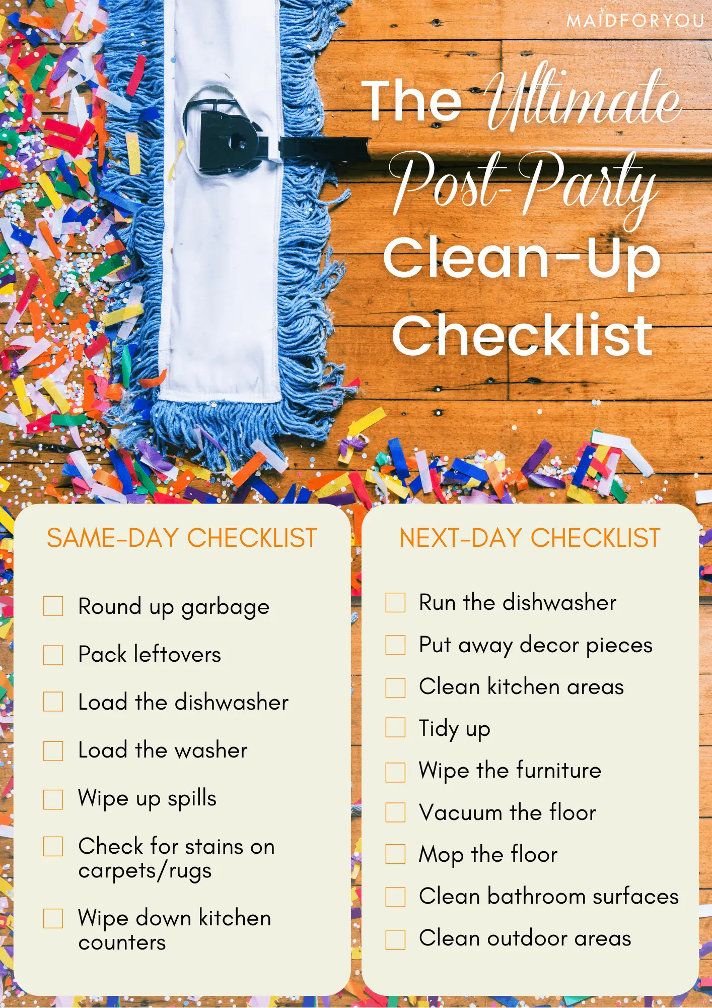 MaidForYou Post-Party Clean Up Checklist